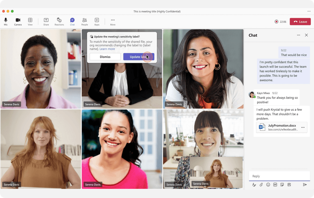 Microsoft Teams video yig'ilish va hamkorlik interfeysi